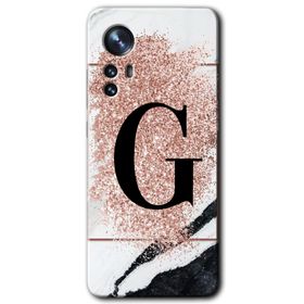 Xiaomi Mi 12 Pro Pembe Mermer Desenli G Harfi Baskılı Uyumlu Silikon Kılıf