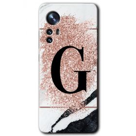 Xiaomi Mi 12 Pro Pembe Mermer Desenli G Harfi Baskılı Uyumlu Silikon Kılıf