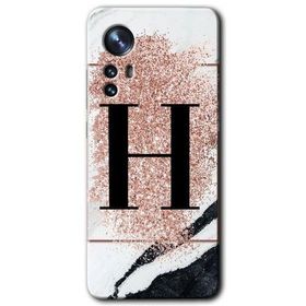 Xiaomi Mi 12 Pro Pembe Mermer Desenli H Harfi Baskılı Uyumlu Silikon Kılıf