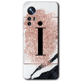 Xiaomi Mi 12 Pro Pembe Mermer Desenli İ Harfi Baskılı Uyumlu Silikon Kılıf