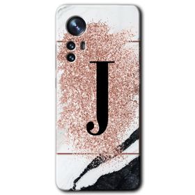 Xiaomi Mi 12 Pro Pembe Mermer Desenli J Harfi Baskılı Uyumlu Silikon Kılıf