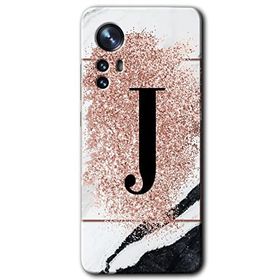 Xiaomi Mi 12 Pro Pembe Mermer Desenli J Harfi Baskılı Uyumlu Silikon Kılıf