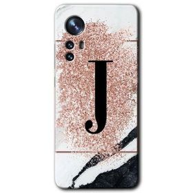 Xiaomi Mi 12 Pro Pembe Mermer Desenli J Harfi Baskılı Uyumlu Silikon Kılıf