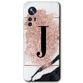 Xiaomi Mi 12 Pro Pembe Mermer Desenli J Harfi Baskılı Uyumlu Silikon Kılıf