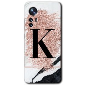Xiaomi Mi 12 Pro Pembe Mermer Desenli K Harfi Baskılı Uyumlu Silikon Kılıf