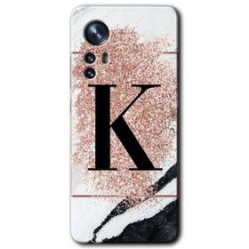 Xiaomi Mi 12 Pro Pembe Mermer Desenli K Harfi Baskılı Uyumlu Silikon Kılıf