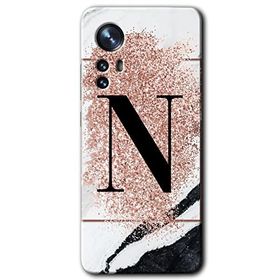 Xiaomi Mi 12 Pro Pembe Mermer Desenli N Harfi Baskılı Uyumlu Silikon Kılıf