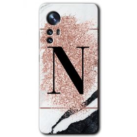 Xiaomi Mi 12 Pro Pembe Mermer Desenli N Harfi Baskılı Uyumlu Silikon Kılıf