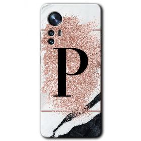 Xiaomi Mi 12 Pro Pembe Mermer Desenli P Harfi Baskılı Uyumlu Silikon Kılıf