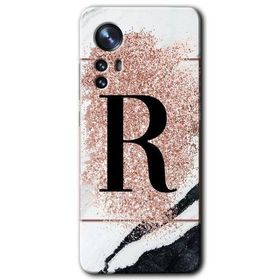 Xiaomi Mi 12 Pro Pembe Mermer Desenli R Harfi Baskılı Uyumlu Silikon Kılıf