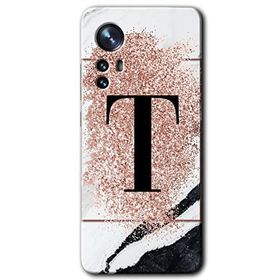 Xiaomi Mi 12 Pro Pembe Mermer Desenli T Harfi Baskılı Uyumlu Silikon Kılıf