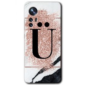 Xiaomi Mi 12 Pro Pembe Mermer Desenli Ü Harfi Baskılı Uyumlu Silikon Kılıf