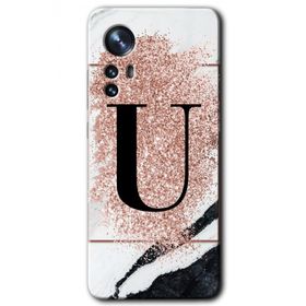 Xiaomi Mi 12 Pro Pembe Mermer Desenli Ü Harfi Baskılı Uyumlu Silikon Kılıf