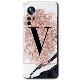 Xiaomi Mi 12 Pro Pembe Mermer Desenli V Harfi Baskılı Uyumlu Silikon Kılıf