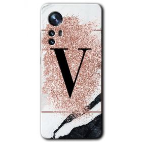 Xiaomi Mi 12 Pro Pembe Mermer Desenli V Harfi Baskılı Uyumlu Silikon Kılıf