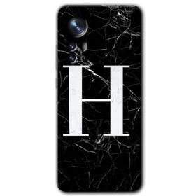 Xiaomi Mi 12 Pro Siyah Mermer Desenli H Harfi Baskılı Uyumlu Silikon Kılıf