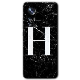Xiaomi Mi 12 Pro Siyah Mermer Desenli H Harfi Baskılı Uyumlu Silikon Kılıf
