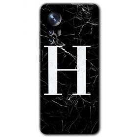 Xiaomi Mi 12 Pro Siyah Mermer Desenli H Harfi Baskılı Uyumlu Silikon Kılıf