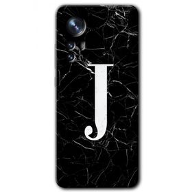 Xiaomi Mi 12 Pro Siyah Mermer Desenli J Harfi Baskılı Uyumlu Silikon Kılıf