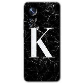 Xiaomi Mi 12 Pro Siyah Mermer Desenli K Harfi Baskılı Uyumlu Silikon Kılıf
