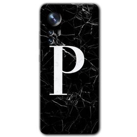 Xiaomi Mi 12 Pro Siyah Mermer Desenli P Harfi Baskılı Uyumlu Silikon Kılıf