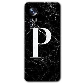 Xiaomi Mi 12 Pro Siyah Mermer Desenli P Harfi Baskılı Uyumlu Silikon Kılıf