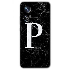Xiaomi Mi 12 Pro Siyah Mermer Desenli P Harfi Baskılı Uyumlu Silikon Kılıf