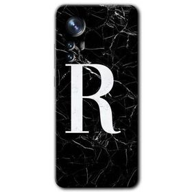 Xiaomi Mi 12 Pro Siyah Mermer Desenli R Harfi Baskılı Uyumlu Silikon Kılıf