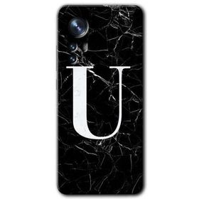 Xiaomi Mi 12 Pro Siyah Mermer Desenli U Harfi Baskılı Uyumlu Silikon Kılıf
