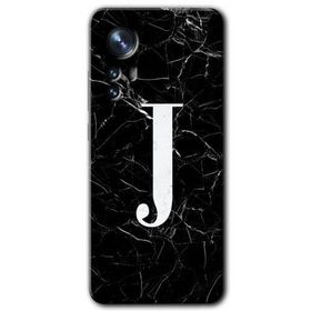Xiaomi Mi 12 Siyah Mermer Desenli J Harfi Baskılı Uyumlu Silikon Kılıf