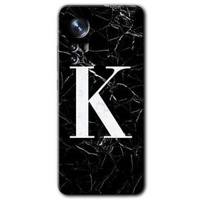 Xiaomi Mi 12 Siyah Mermer Desenli K Harfi Baskılı Uyumlu Silikon Kılıf
