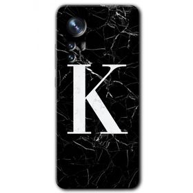 Xiaomi Mi 12 Siyah Mermer Desenli K Harfi Baskılı Uyumlu Silikon Kılıf