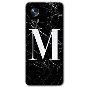 Xiaomi Mi 12 Siyah Mermer Desenli M Harfi Baskılı Uyumlu Silikon Kılıf