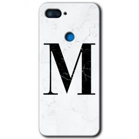 Xiaomi Mi 8 Lite Beyaz Mermer Desenli M Harfi Baskılı Uyumlu Silikon Kılıf