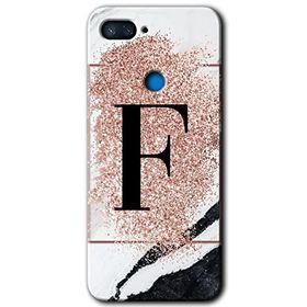 Xiaomi Mi 8 Lite Pembe Mermer Desenli F Harfi Baskılı Uyumlu Silikon Kılıf