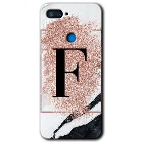 Xiaomi Mi 8 Lite Pembe Mermer Desenli F Harfi Baskılı Uyumlu Silikon Kılıf