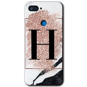 Xiaomi Mi 8 Lite Pembe Mermer Desenli H Harfi Baskılı Uyumlu Silikon Kılıf