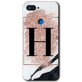 Xiaomi Mi 8 Lite Pembe Mermer Desenli H Harfi Baskılı Uyumlu Silikon Kılıf