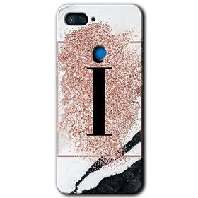 Xiaomi Mi 8 Lite Pembe Mermer Desenli İ Harfi Baskılı Uyumlu Silikon Kılıf