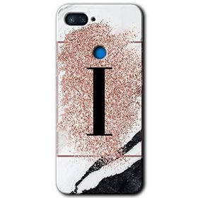 Xiaomi Mi 8 Lite Pembe Mermer Desenli İ Harfi Baskılı Uyumlu Silikon Kılıf