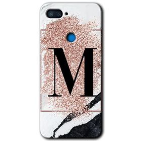 Xiaomi Mi 8 Lite Pembe Mermer Desenli M Harfi Baskılı Uyumlu Silikon Kılıf
