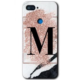 Xiaomi Mi 8 Lite Pembe Mermer Desenli M Harfi Baskılı Uyumlu Silikon Kılıf