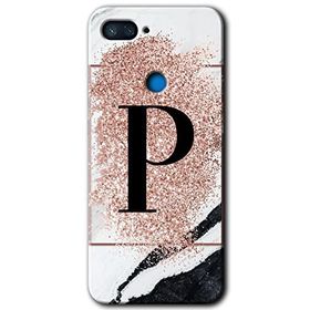 Xiaomi Mi 8 Lite Pembe Mermer Desenli P Harfi Baskılı Uyumlu Silikon Kılıf