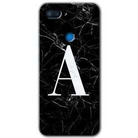 Xiaomi Mi 8 Lite Siyah Mermer Desenli A Harfi Baskılı Uyumlu Silikon Kılıf