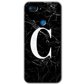 Xiaomi Mi 8 Lite Siyah Mermer Desenli C Harfi Baskılı Uyumlu Silikon Kılıf