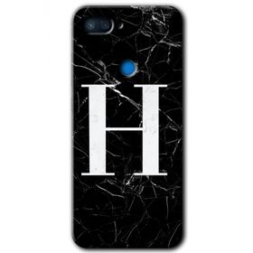 Xiaomi Mi 8 Lite Siyah Mermer Desenli H Harfi Baskılı Uyumlu Silikon Kılıf