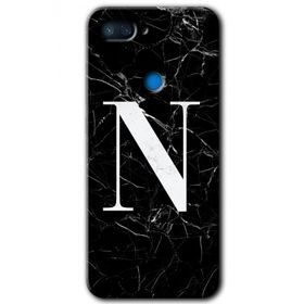 Xiaomi Mi 8 Lite Siyah Mermer Desenli N Harfi Baskılı Uyumlu Silikon Kılıf