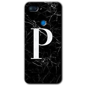 Xiaomi Mi 8 Lite Siyah Mermer Desenli P Harfi Baskılı Uyumlu Silikon Kılıf