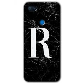 Xiaomi Mi 8 Lite Siyah Mermer Desenli R Harfi Baskılı Uyumlu Silikon Kılıf