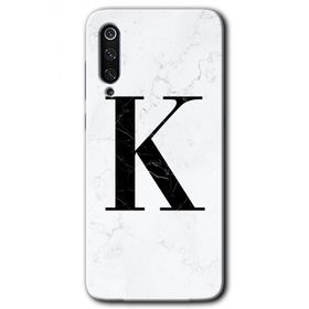 Xiaomi Mi 9 Beyaz Mermer Desenli K Harfi Baskılı Uyumlu Silikon Kılıf